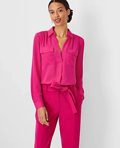 Ann Taylor Camp Shirt In Berry Shake