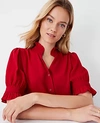 Ann Taylor Petite Ruffle Button Top In Gingham Red