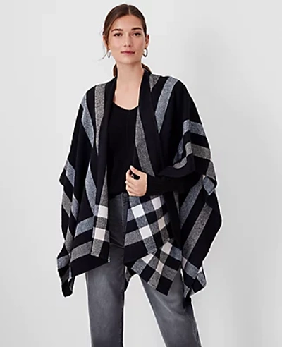 Ann Taylor Plaid Open Poncho In Black Multi