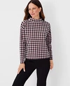 Ann Taylor Petite Plaid Mock Neck Top In Black