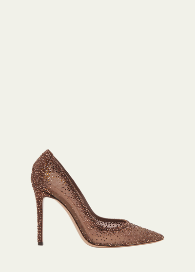 Gianvito Rossi Crystal Mesh Stiletto Pumps In Brown Brown