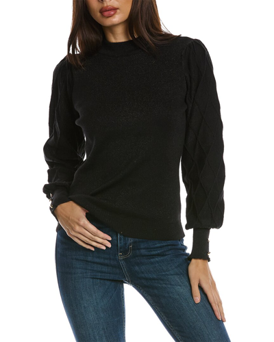 Nanette Lepore Lattice Sleeve Sweater In Black