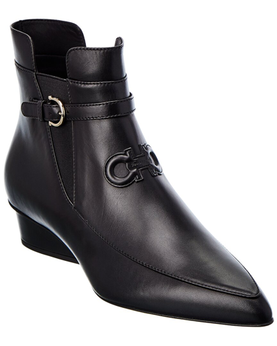 Ferragamo Gancini Leather Bootie In Black