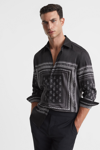 Reiss Black/white Gozo Paisley Button-through Shirt In Black/white
