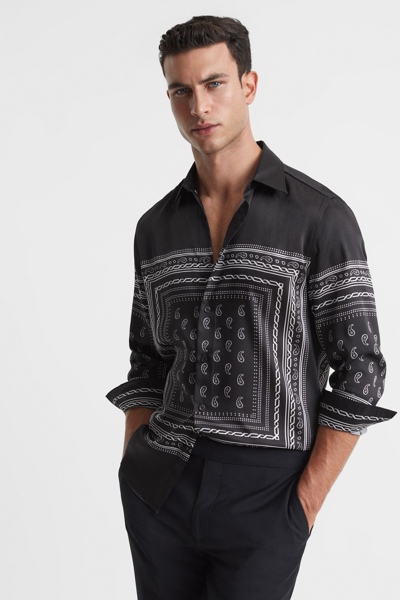 Reiss Black/white Gozo Paisley Button-through Shirt