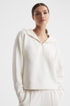 Reiss Jemma Half Zip-fastened Stretch Woven-blend Hoody In Ivory