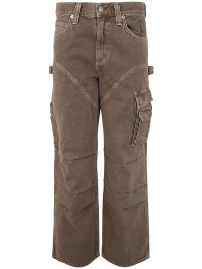Agolde Feather Maxi Cargo Jeans In Brown