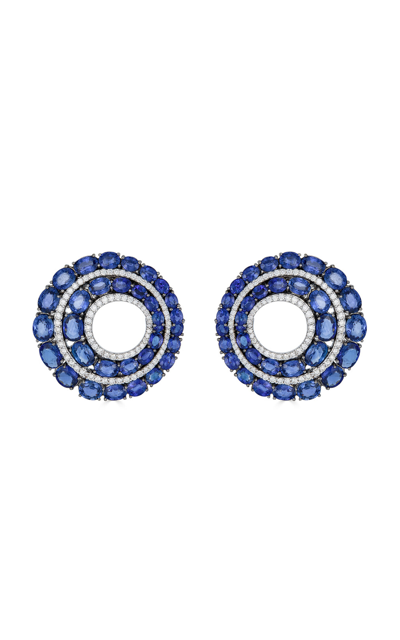 Piranesi 18k White Gold Sapphire; Diamond Hoop Earrings In Blue