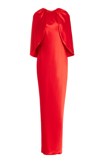 Brandon Maxwell Silk Cape Gown In Red