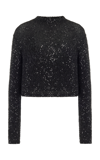 LAPOINTE SEQUINED CASHMERE-SILK CROP TOP