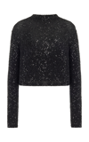 Lapointe Sequin Cashmere Cropped Top In Black