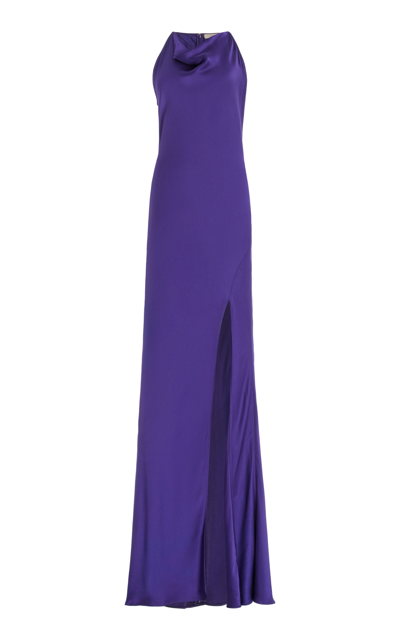 Lapointe Satin Halter Maxi Dress In Purple