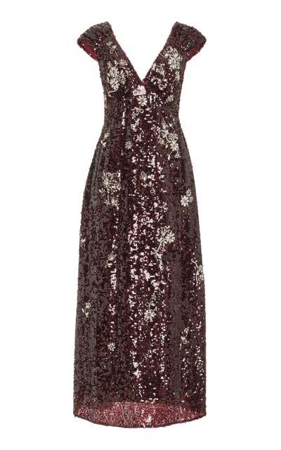 Erdem Sequined Midi Dress In Burgundy