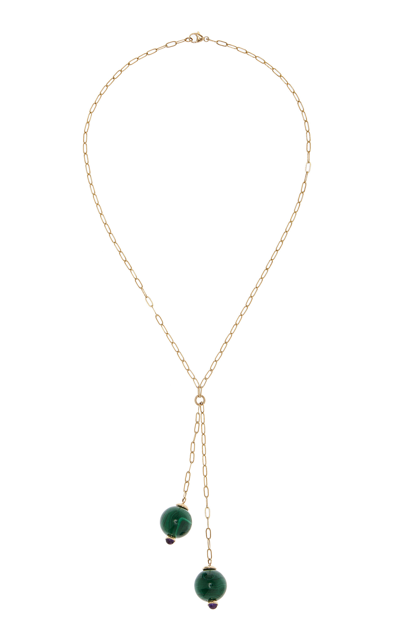 Haute Victoire 18k Yellow Gold Malachite And Amethyst Necklace In Green