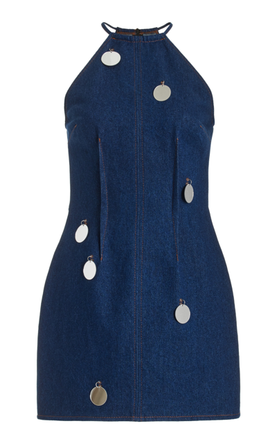 David Koma Mirror Sequin Denim Mini Dress In Blue