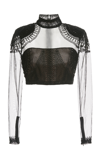 CUCCULELLI SHAHEEN EXCLUSIVE DESSINER LA DENTELLE BEADED TULLE CROPPED TOP