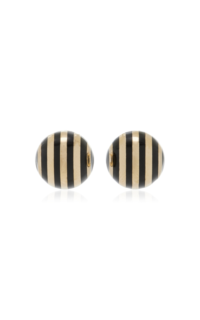 Rachel Quinn 14k Yellow Gold Black Enamel Checkered Ball Button Earrings