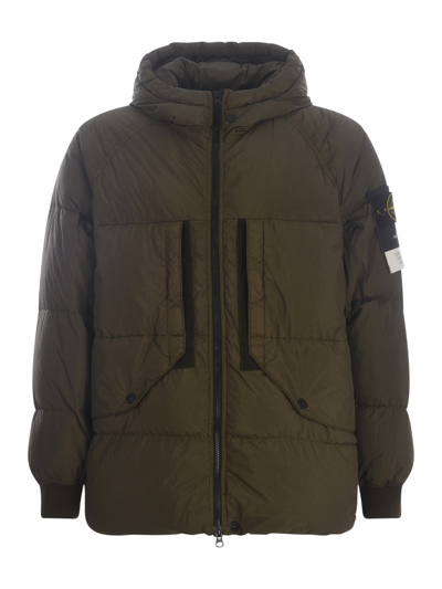 Stone Island Down Jacket  "garment Dyed Crinkle Reps R-ny Down" In Verde Militare