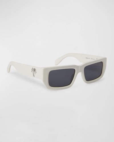 Palm Angels Men's Sutter Acetate Rectangle Sunglasses In White