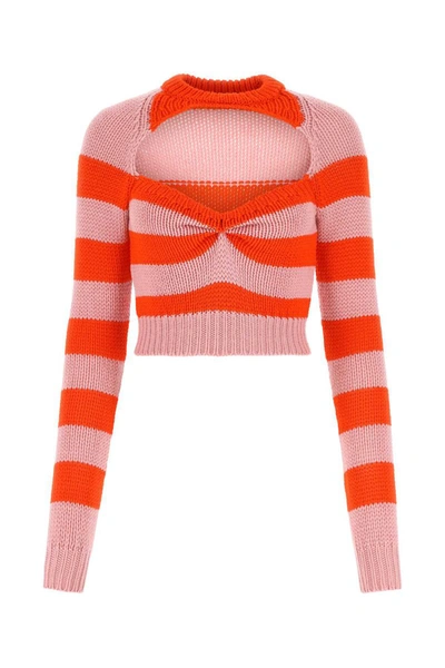 Marni Striped Cutout Crop Wool Sweater In Multicolor