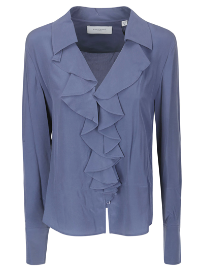 Equipment Mathilda Ruffle Silk Blouse In Blue