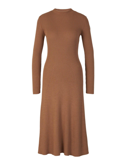 Moncler Ribbed Pleated Dress In Nut