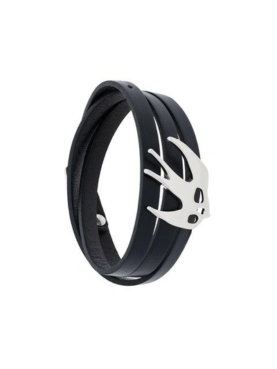 Mcq By Alexander Mcqueen Mcq Alexander Mcqueen Black And Silver Swallow Triple Wrap Bracelet In 1064 Black/shiny Nic