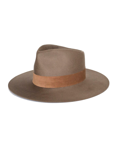 Janessa Leone Alara Wool Fedora Hat W/ Pig Suede Band In Chestnut