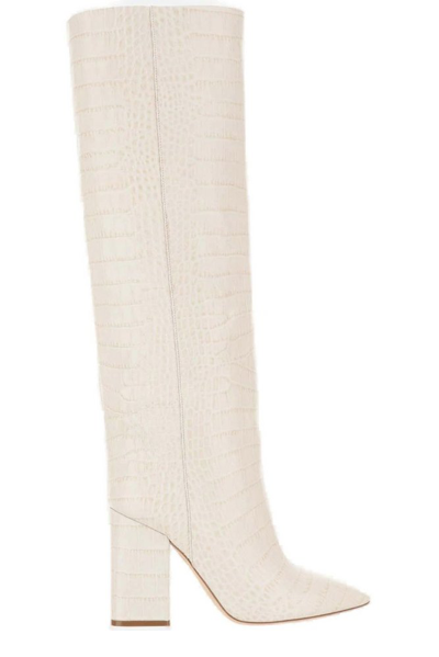 Paris Texas Anja Crocodile Printed Heeled Boots In White