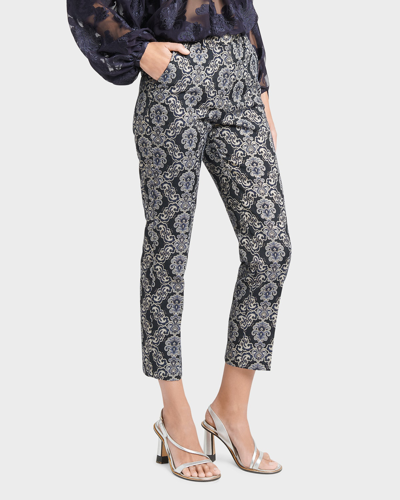 Etro Jacquard Brocade Pants In Multicolour On Bl