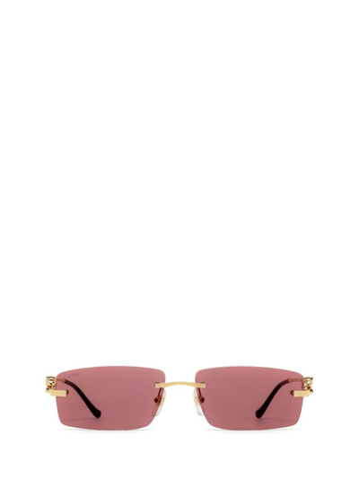 Cartier Rectangular Frame Sunglasses In Gold Gold Red