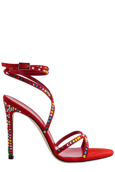 Paris Texas Holly Zoe Embellished Ankle Strapped Sandals In Red