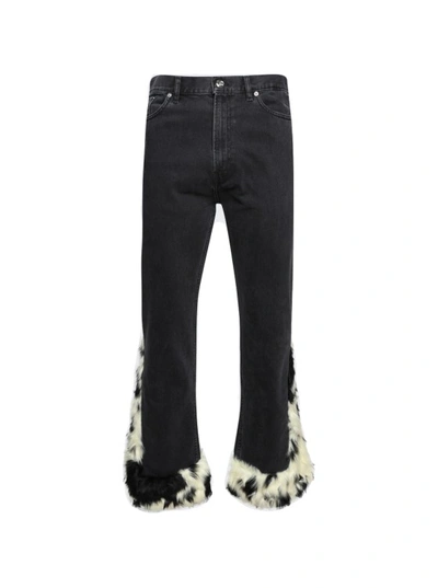 Bluemarble Faux Fur Denim Pants In Black