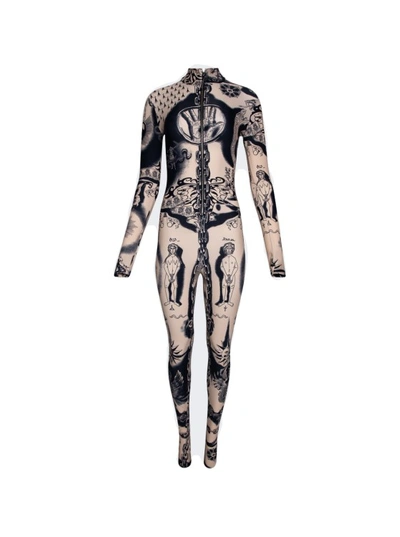 Jean Paul Gaultier Beige Graphic Jumpsuit In Pink