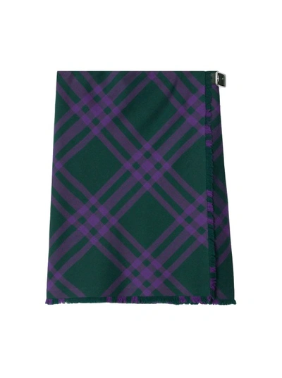Burberry Check Print Kilt With Belted Detail In Deep Royal Ip Check