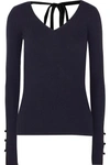 ADAM LIPPES VELVET-TRIMMED RIBBED MERINO WOOL SWEATER