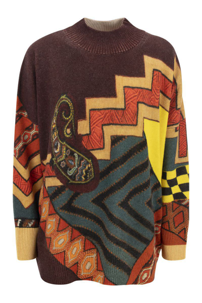 ETRO ETRO WOOL SWEATER WITH PATCHWORK PRINT