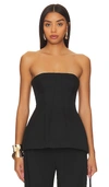 Simkhai Parker Strapless Crepe Peplum Top In Black
