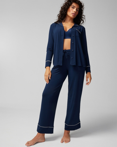 Soma Women's Cool Nights Piped Pajama Pants In Solid Navy Blue Size Medium Tall |  Mother's Day Pajam In Nightfall Navy Blue