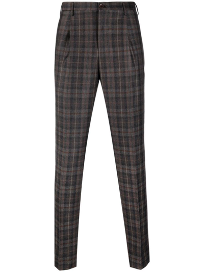 Incotex Check-pattern Tapered-leg Trousers In Brown