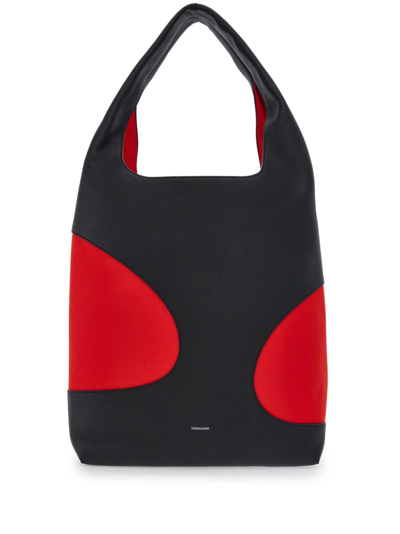 Ferragamo Man Tote Bag With Cut-out In Black/flame Red