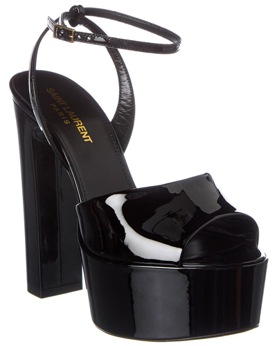 Saint Laurent Sexy 95 Patent Platform Sandal In Black