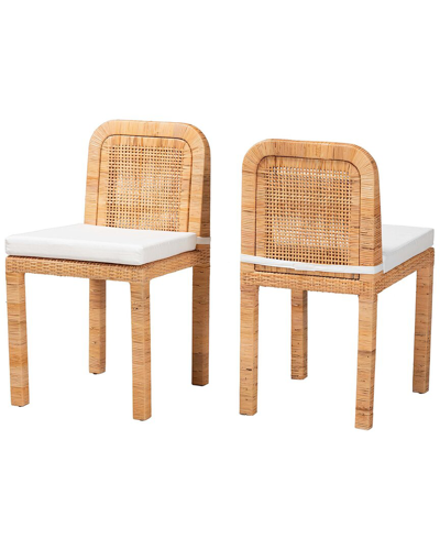 Baxton Studio Set Of 2 Zariah Modern Bohemian Rattan & Mahogany Dining Chairs