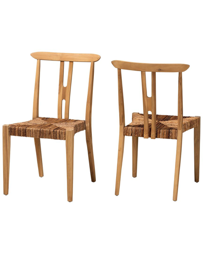 Baxton Studio Set Of 2 Artha Modern Bohemian Teak & Seagrass Dining Chairs