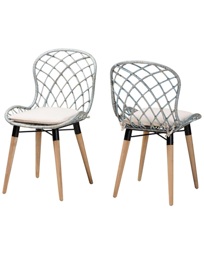 Baxton Studio Set Of 2 Sabelle Modern Bohemian Teak & Rattan Dining Chairs
