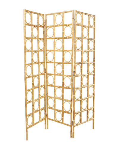 Peyton Lane Handmade Woven Rattan Geometric 3-panel Room Divider Screen In Gold