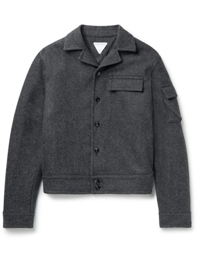 Pre-owned Bottega Veneta New 54 Fits L Grey V Logo Camp-collar Wool-felt Shirt Jacket In Dark Grey