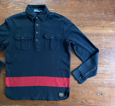 Pre-owned Polo Ralph Lauren X Vintage 90's Polo Ralph Laurent Sweatshirt Style Polo In Black/red