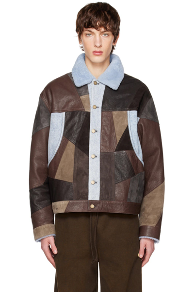 Pre-owned Acne Studios $3k New Brown Patchwork Goat Lamb Leather Shearling Jacket
