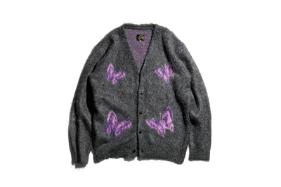 Pre-owned Needles Charcoal Papillon Mohair Cardigan Sweater Grey Large